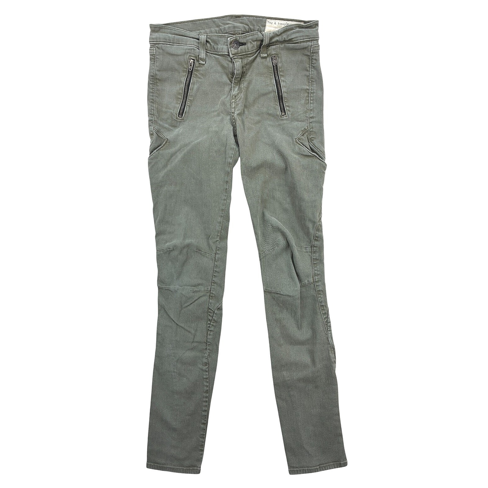 Rag & Bone Women's 26 Skinny Pants Army Green Stretch Tencel Zip Pocket Casual